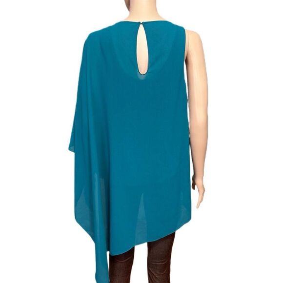 Badgley Mischka Womens Blouse S One Shoulder Asymmetrical Turquoise 1075 - Picture 4 of 10